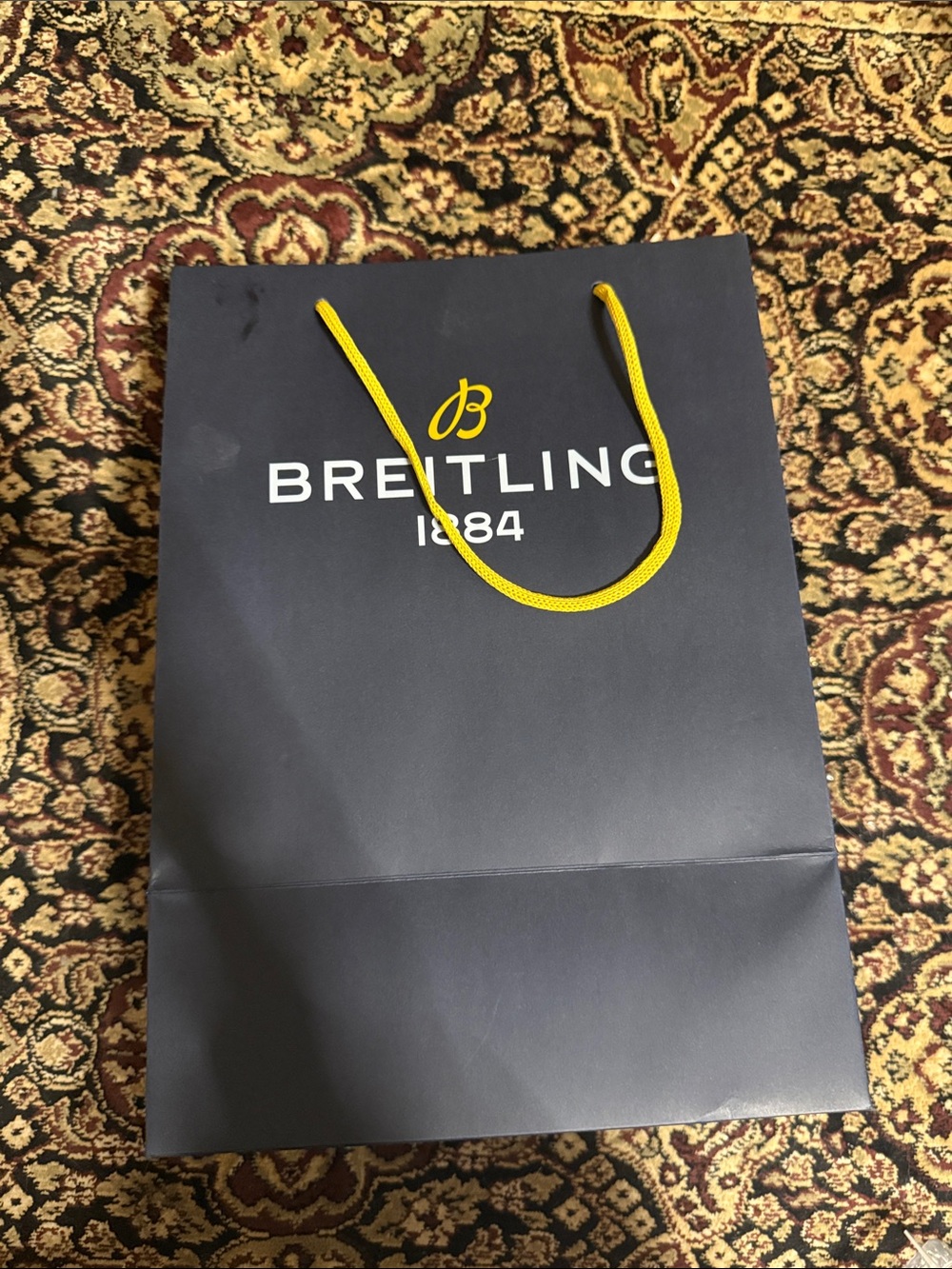 Breitling Dark Blue Gift Bag with Yellow Rope Handles